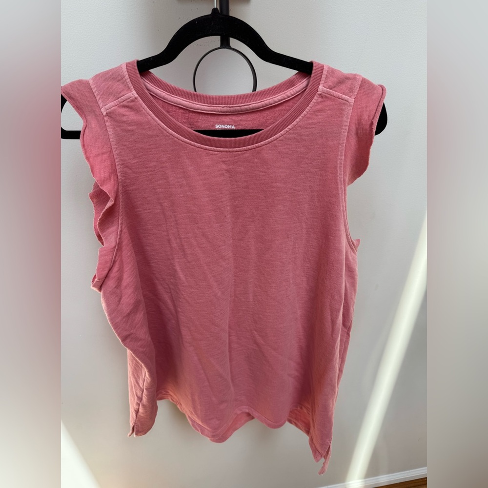 Sonoma - Women's Pink Vintage-Look Sleeveless Ruffle Top